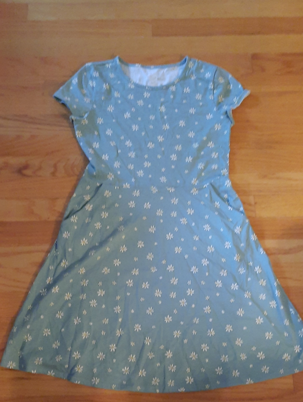 wonder nation XL Light Green Floral Short Sleeve Dress 14 16 Pockets Sundress